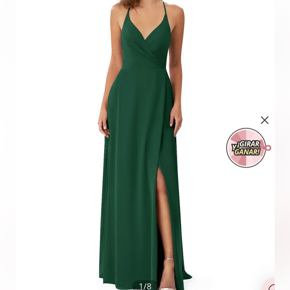Azazie, long green dress